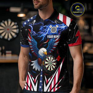 Custom American Flag Eagle Lightning Darts Shirt For Men, Patriotic Darts Jersey Polo & 1/4 Zip TDM4706