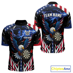 Custom American Flag Eagle Lightning Darts Shirt For Men, Patriotic Darts Jersey Polo & 1/4 Zip TDM4706