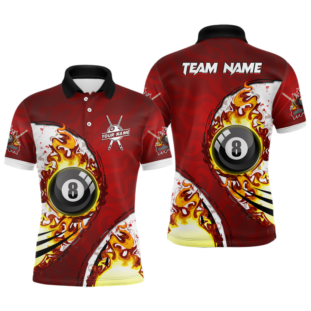 Personalized 8 Ball Fire Pool Billiards Polo Shirts For Men Custom Billiard Team Name Unisex Shirts TDM0456