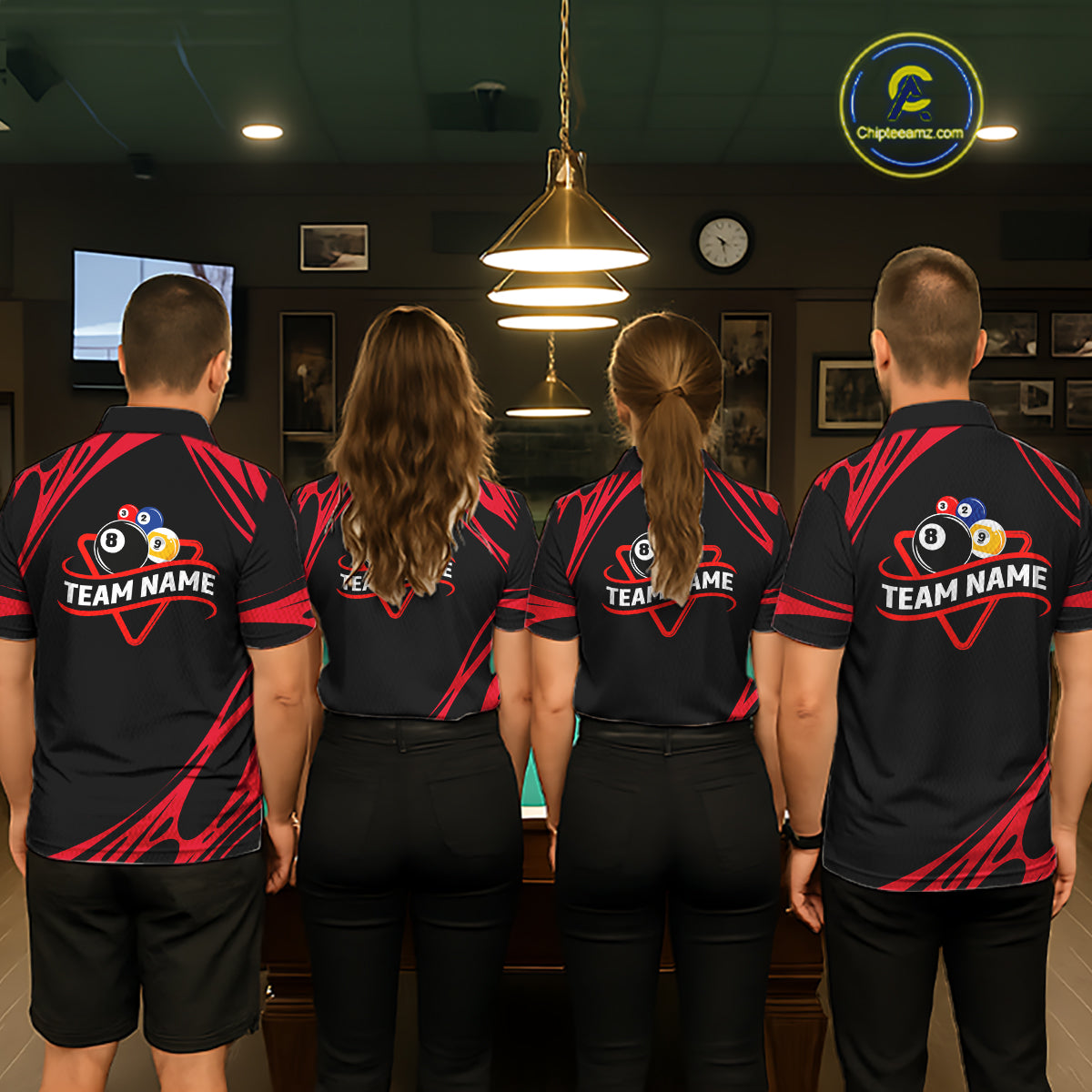Personalized 8 Ball & 9 Ball Pool Billiard Polo, 1/4 Zip For Men Custom Team Billiard Jersey |Red TDM5601