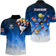 Load image into Gallery viewer, Personalized Blue Pool Player Billiard 8 Ball Polo &amp; 1/4 Zip For Men Custom Billiard Shirts Jerseys TDM3656