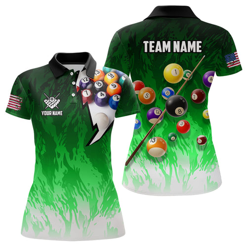 Personalized Green Pool Player Billiard 8 Ball Polo & 1/4 Zip For Women Custom Billiard Shirt Jerseys TDM3657