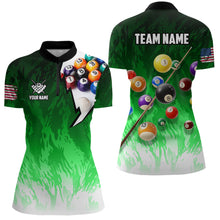 Load image into Gallery viewer, Personalized Green Pool Player Billiard 8 Ball Polo &amp; 1/4 Zip For Women Custom Billiard Shirt Jerseys TDM3657