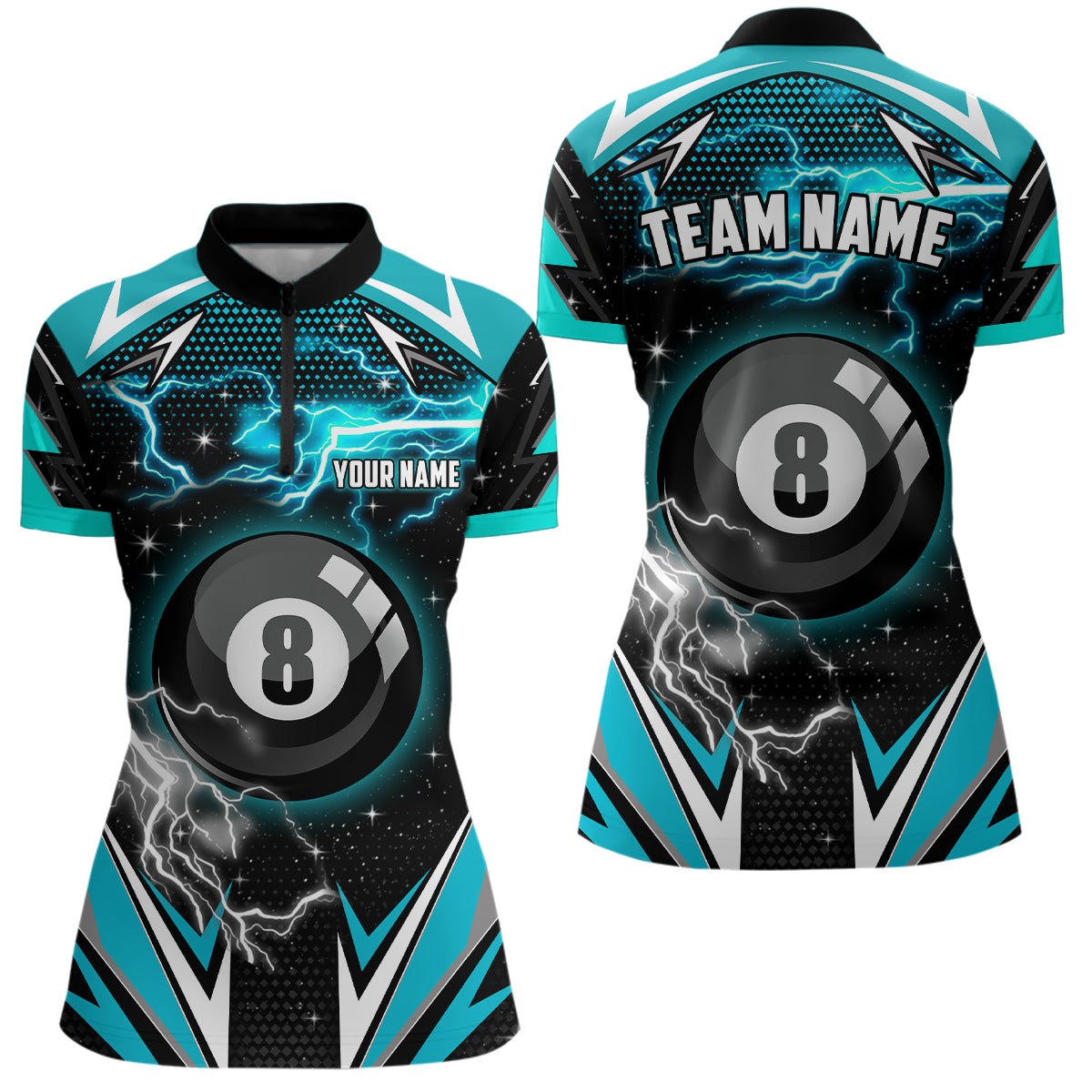 8 Ball Pool Billiard Jerseys For Women Custom Turquoise Billiard Shirts Team League Pool Jerseys TDM1933