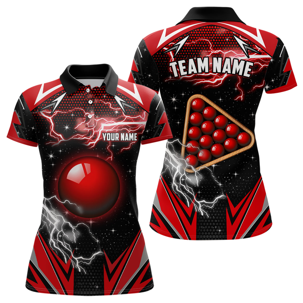 Personalized Snooker Thunder Lightning 3D Printed Women Billiard Shirt, Snooker Billiard Jerseys |Red TDM1942