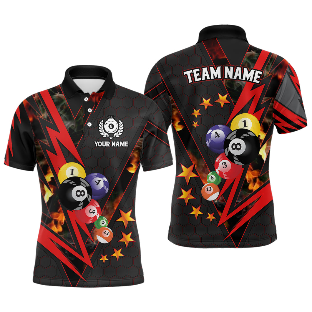 Personalized Red Thunder Billiard Balls 3D Men Polo Shirts Custom Team Name Billiard Jerseys TDM0469