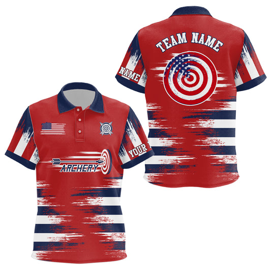 Personalized Red US Archery Target Kid Polo Shirts Custom Team Name Archery Jerseys Shirts TDM0470