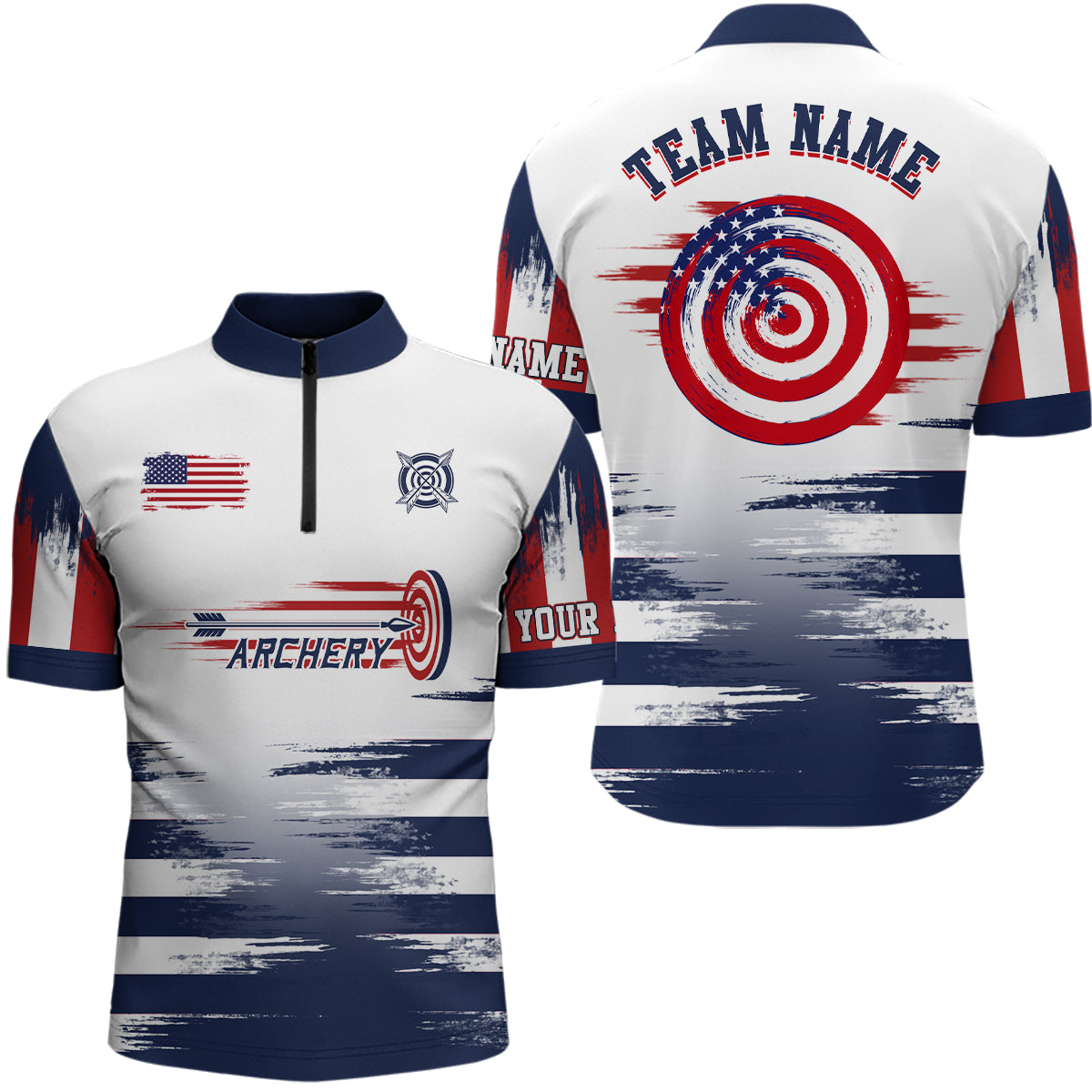 Personalized White US Archery Target Men Quarter-Zip Shirts Custom Archery Jerseys Shirts TDM0471