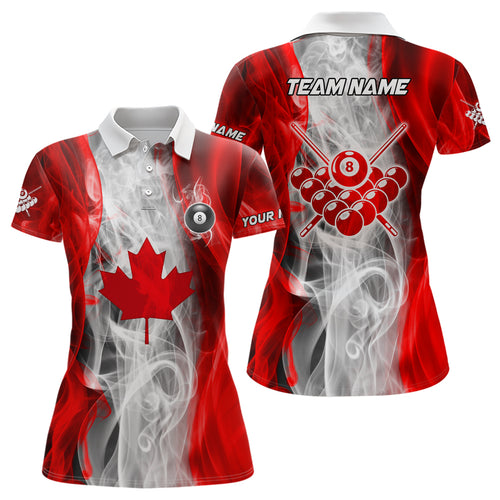 Personalized Billiard Smoke Canadian Flag Polo Shirts For Women Custom Patriotic Billiard Shirts TDM0666