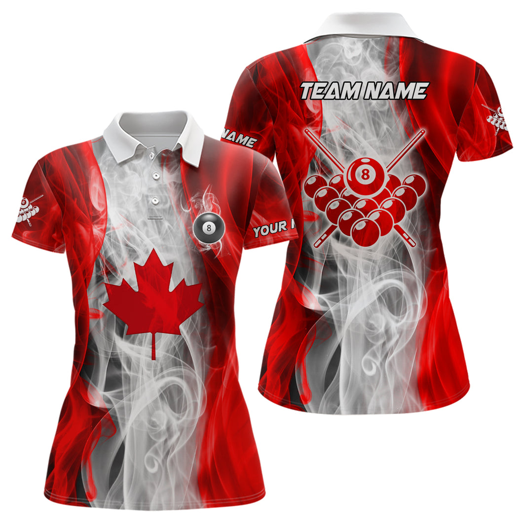 Personalized Billiard Smoke Canadian Flag Polo Shirts For Women Custom Patriotic Billiard Shirts TDM0666