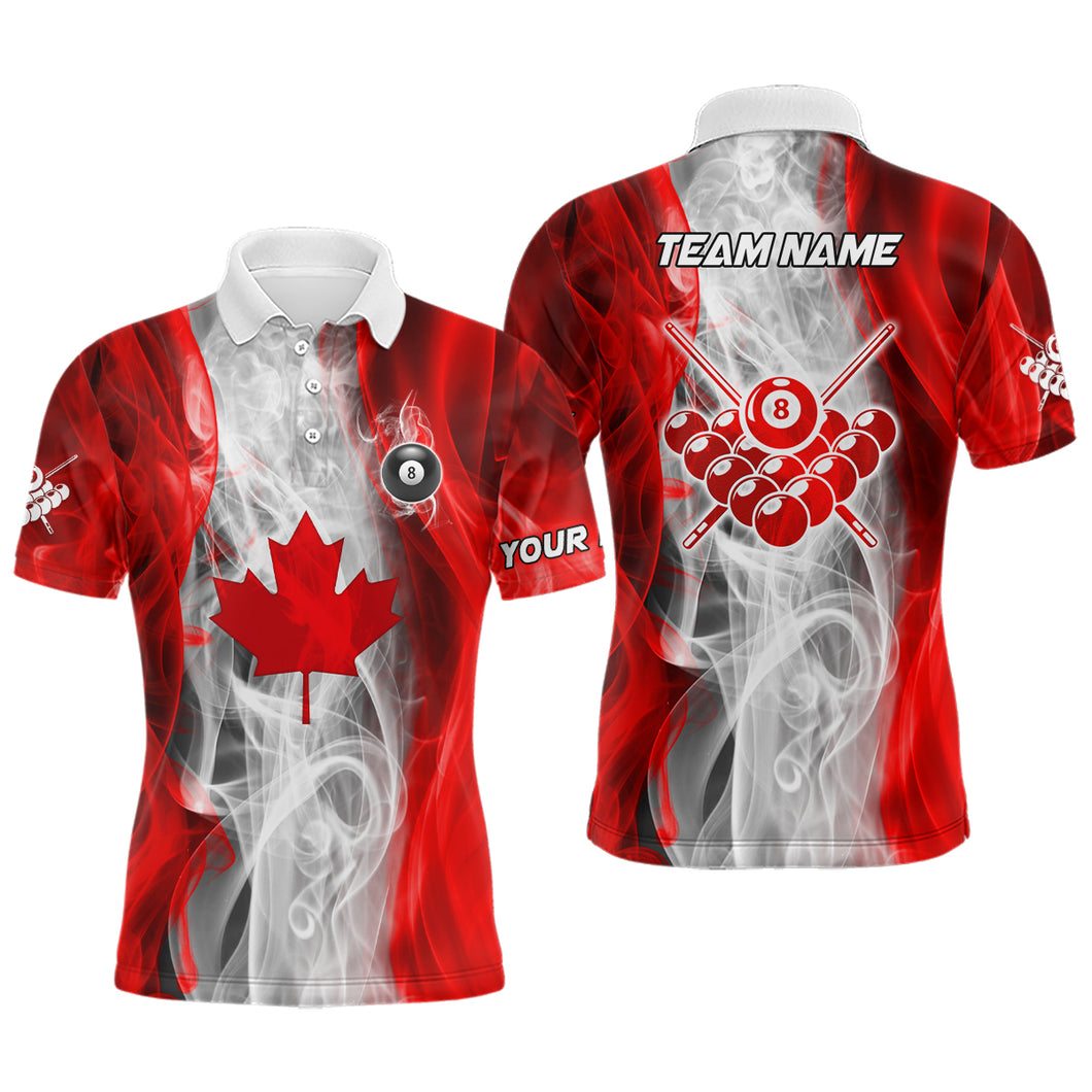 Personalized Billiard Smoke Canadian Flag Polo Shirts For Men Custom Patriotic Billiard Shirts TDM0666