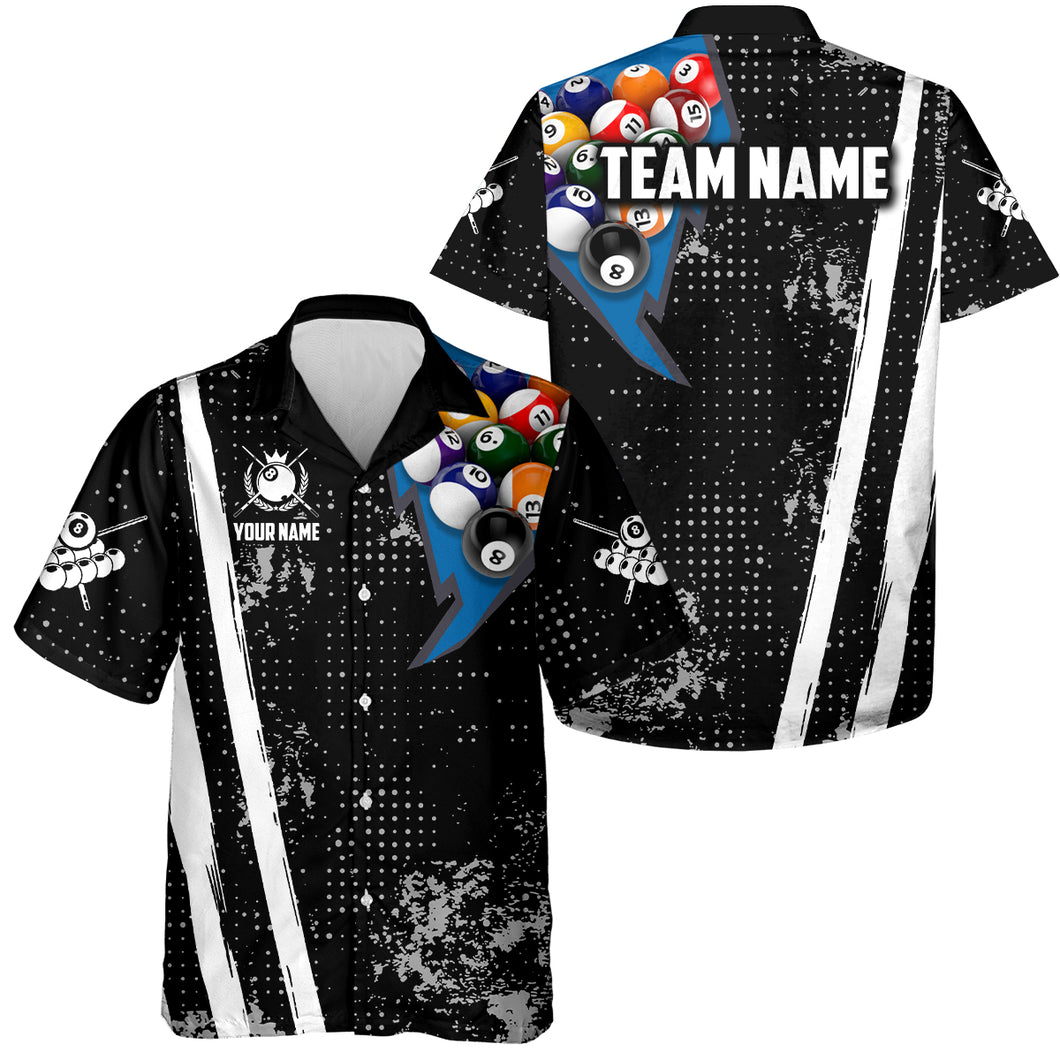 Personalized Retro Grunge Hawaiian Billiard Shirts, 8 Ball Pool Team Jerseys For Men & Women |Blue TDM4715