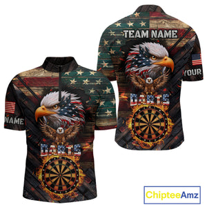 American Flag 3D Dartboard Fire Flame Custom Eagle Darts Shirt For Men, Patriotic Dart Team Jersey TDM4717