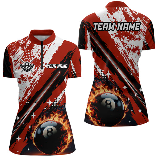 Personalized Billiard 8 Ball Pool Grunge Women Quarter-Zip Shirts, Billiard Jersey |Red TDM1040