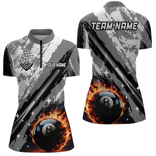 Personalized Billiard 8 Ball Pool Grunge Women Quarter-Zip Shirts, Billiard Jersey |Grey TDM1042