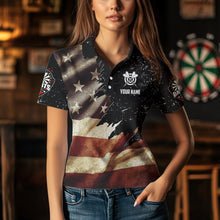 Load image into Gallery viewer, Personalized Retro American Flag Dart Polo Shirts For Women Custom Patriotic Dart Jerseys Uniform TDM1173