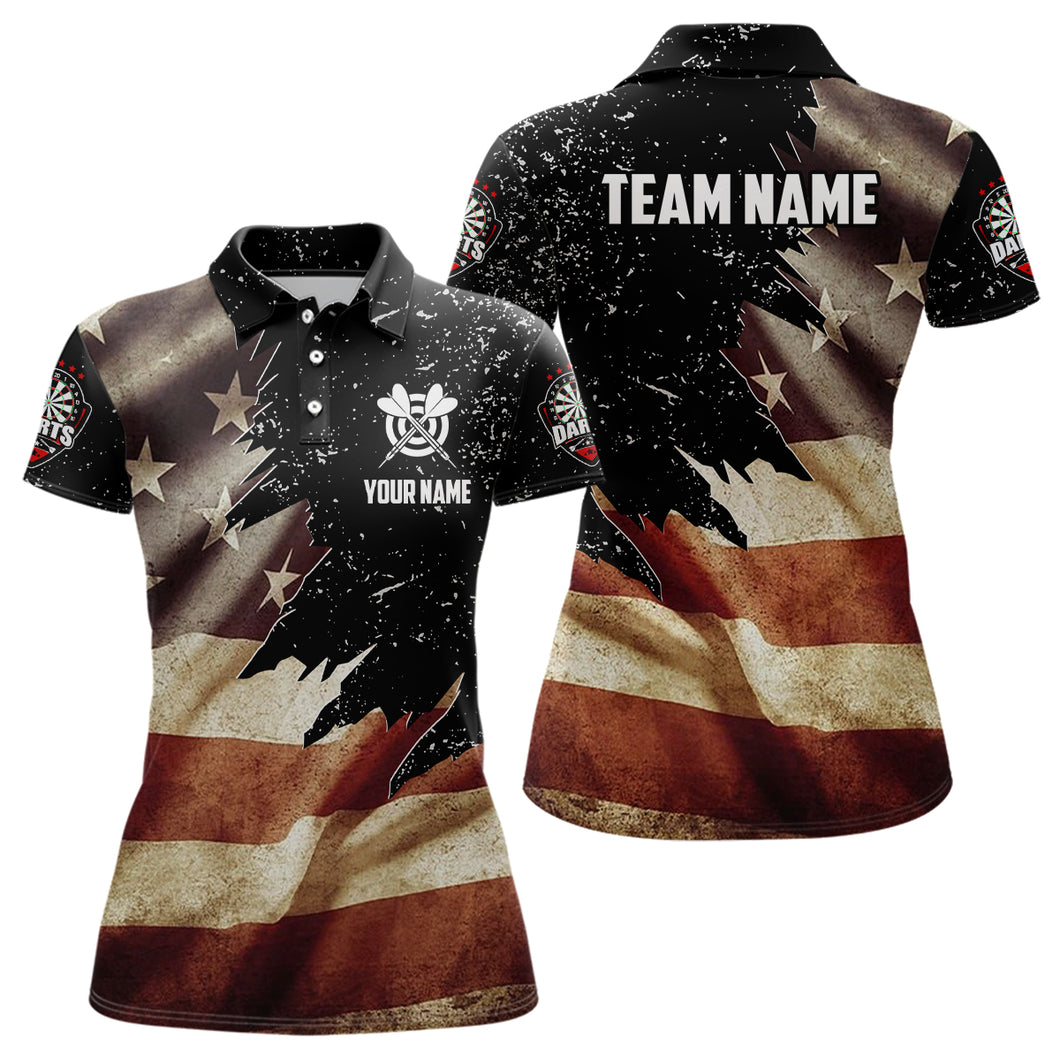Personalized Retro American Flag Dart Polo Shirts For Women Custom Patriotic Dart Jerseys Uniform TDM1173