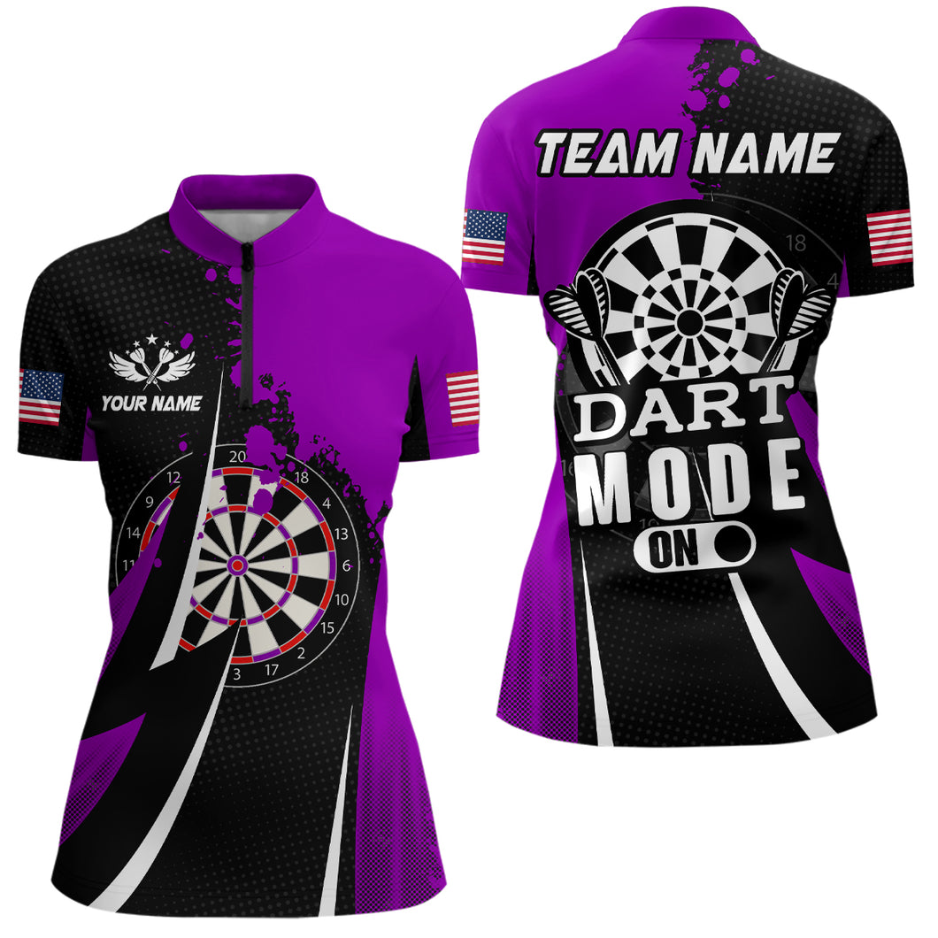 Personalized Purple Dart Mode On Women Quarter-Zip Shirts Custom Darts Jersey Team Shirts TDM1174