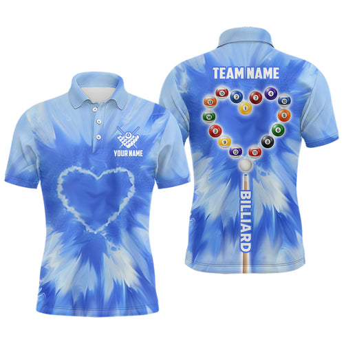 Personalized Blue Tie Dye With Heart Billiard Men Polo Shirts Custom Unique Billiard Shirts Gifts TDM1361
