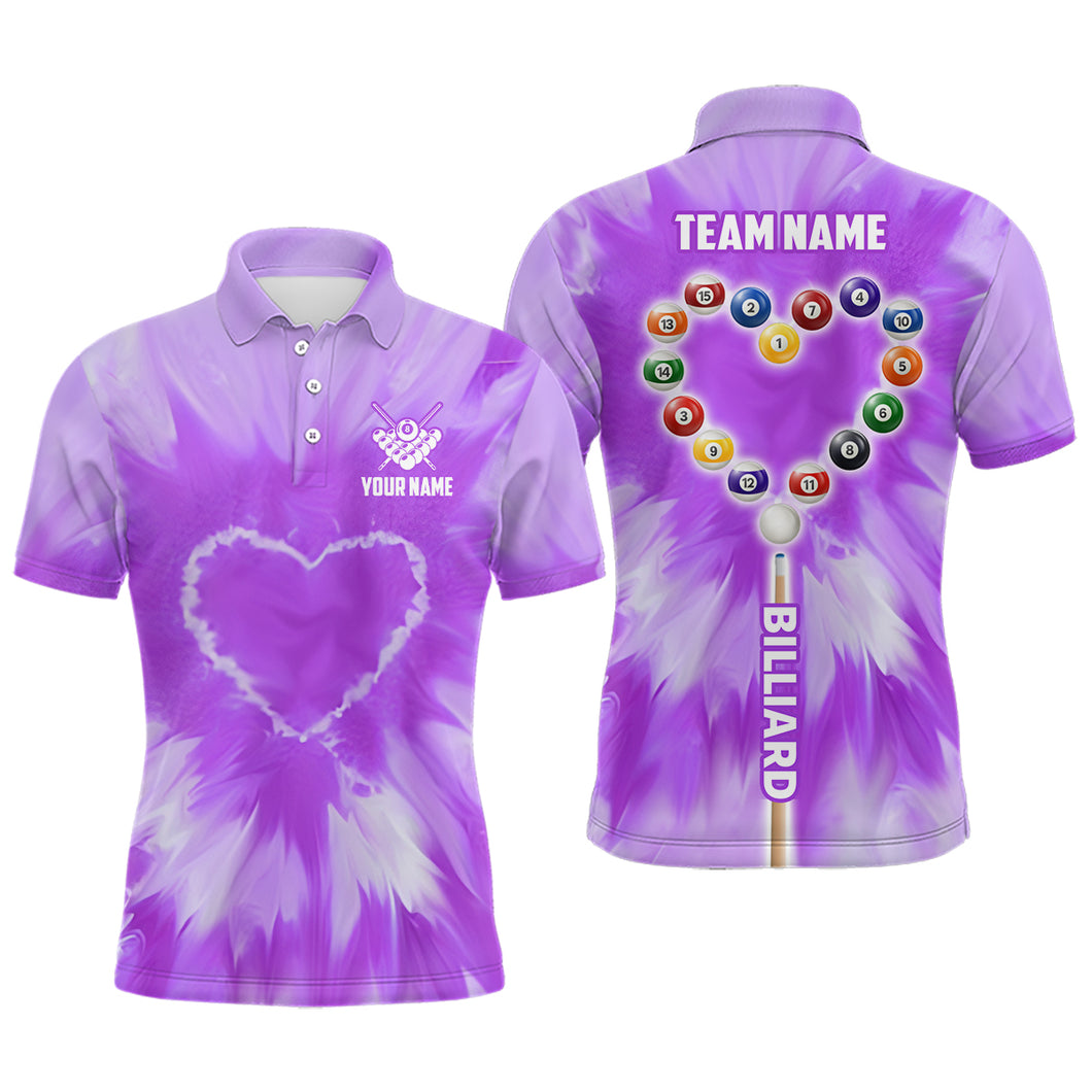 Personalized Purple Tie Dye With Heart Billiard Men Polo Shirts Custom Unique Billiard Shirts Gifts TDM1362