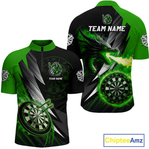 Personalized Striking Black And Green Flaming Dragon Dart Shirts For Men Custom Dart Team Jerseys TDM4299