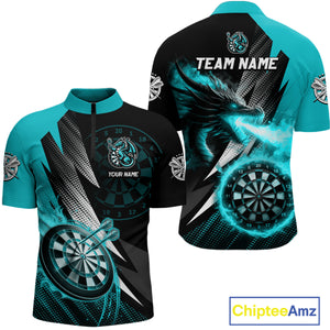 Personalized Strike Black & Turquoise Flaming Dragon Dart Shirts For Men Custom Dart Team Jersey TDM4300