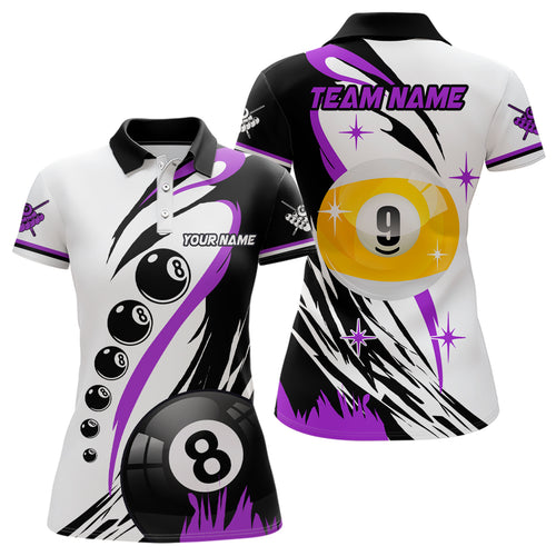 Personalized Billiard 8 Ball & 9 Ball Pool Shirts For Women Custom Billiard Team Jerseys | Purple TDM2408