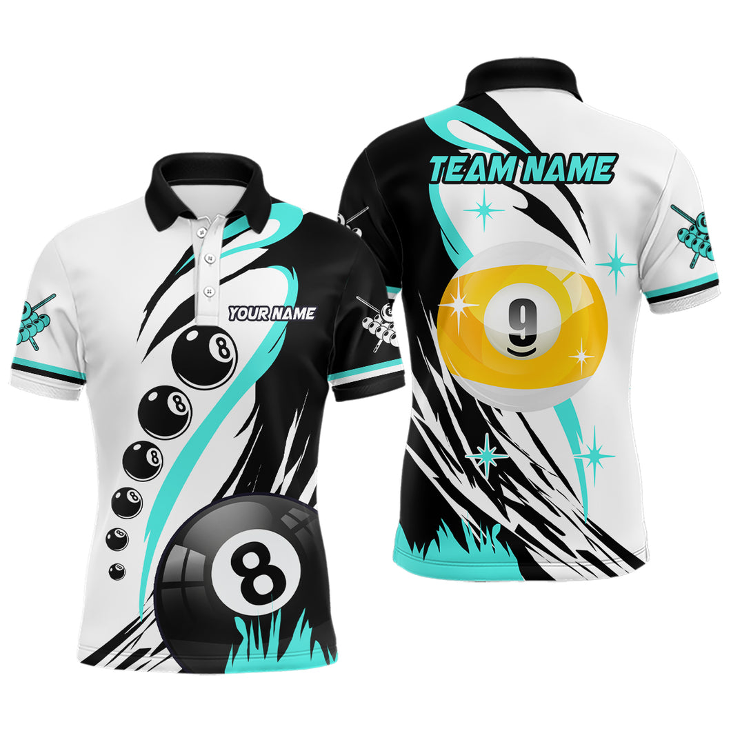 Personalized Billiard 8 Ball & 9 Ball Pool Shirts For Men Custom Billiard Team Jerseys | Turquoise TDM2410