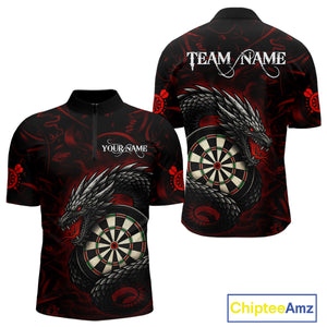 Black And Red Dragon Darts Shirt For Men Custom Darts League Team Jersey Polo & Quarter Zip TDM4723