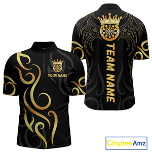 Black And Glowing Gold Dartboard Crown Tribal Darts Shirt For Men Custom Darts Team Jersey TDM4727