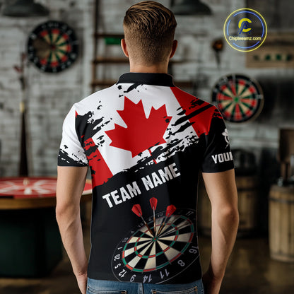 Personalized Grunge Canada Flag Dart Polo Shirts For Men Custom Patriotic Canadian Dart Jerseys TDM1187