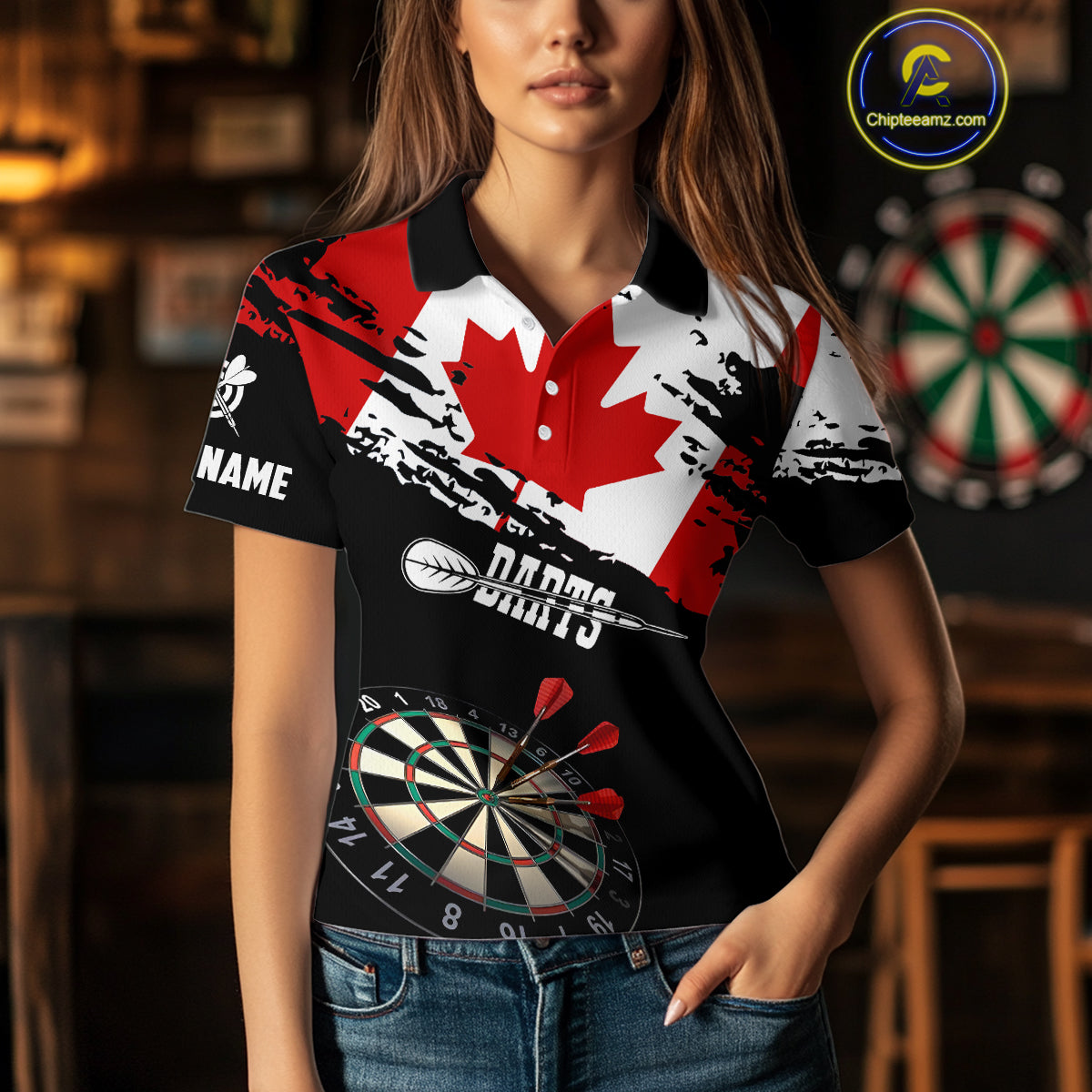 Personalized Grunge Canada Flag Dart Polo Shirts For Women Custom Patriotic Canadian Dart Jerseys TDM1187