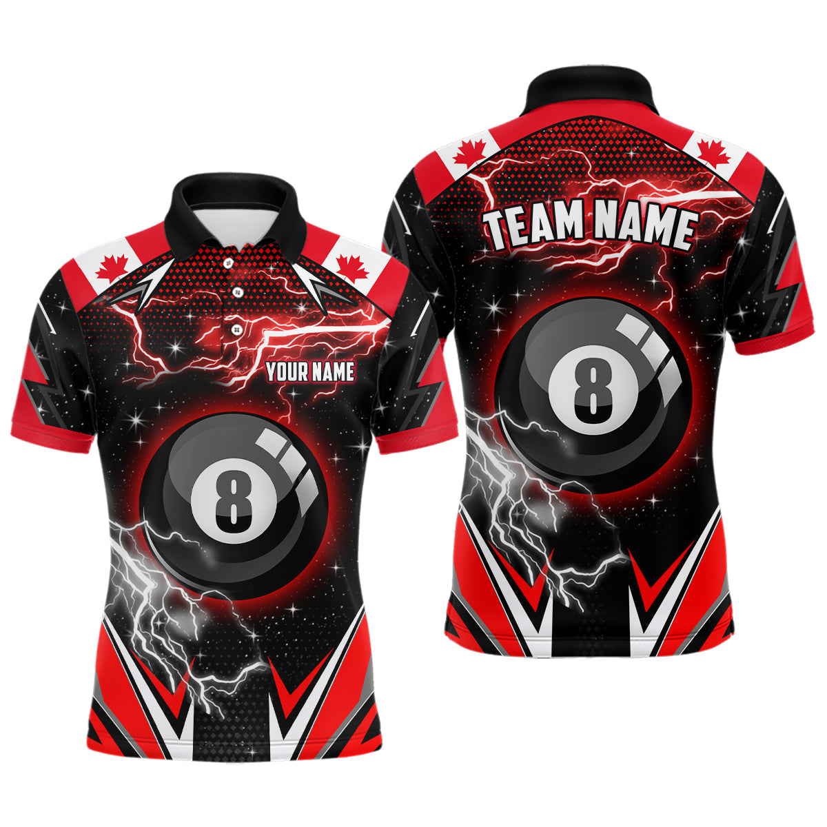 Canada Flag Lightning 8 Ball Billiard Jerseys For Men Custom Patriotic Team League Billiard Shirts TDM1954