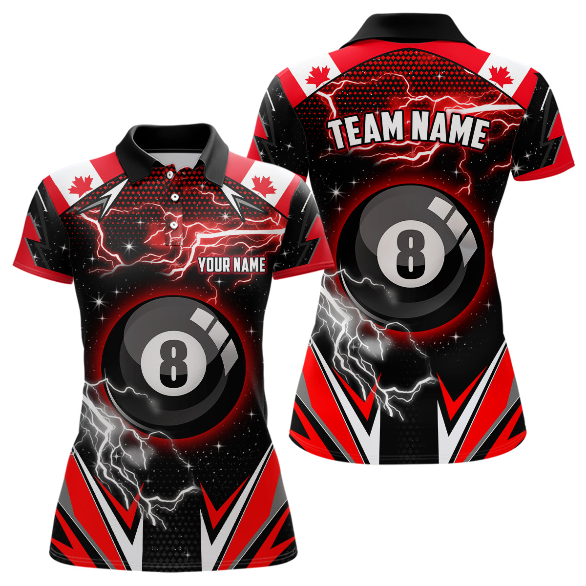 Canada Flag Lightning 8 Ball Billiard Jerseys For Women Custom Patriotic Team League Billiard Shirts TDM1954