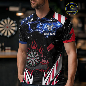 Personalized Thunder Lightning American Flag Darts Shirt For Men, Patriotic Darts League Jersey TDM4504