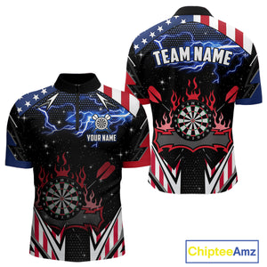 Personalized Thunder Lightning American Flag Darts Shirt For Men, Patriotic Darts League Jersey TDM4504