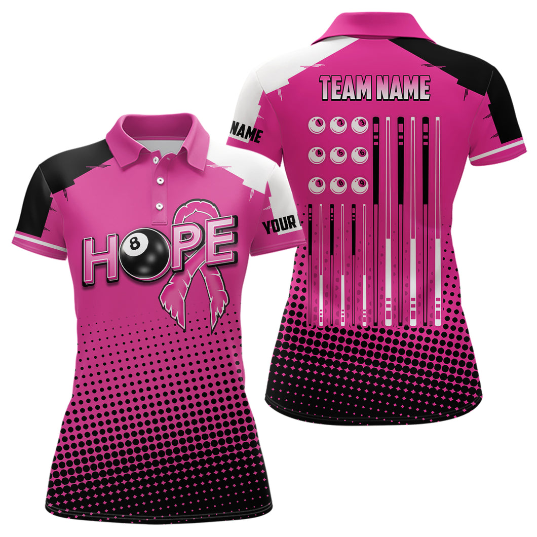Pink Breast Cancer Awareness US Flag Custom Women Billiard Shirts, 8 Ball Pool Jerseys For Pooler TDM2424
