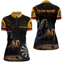 Load image into Gallery viewer, Funny Death Skull Beer Darts Polo &amp; Quarter-Zip Shirts For Women Custom Beer And Player Darts Jerseys TDM1737