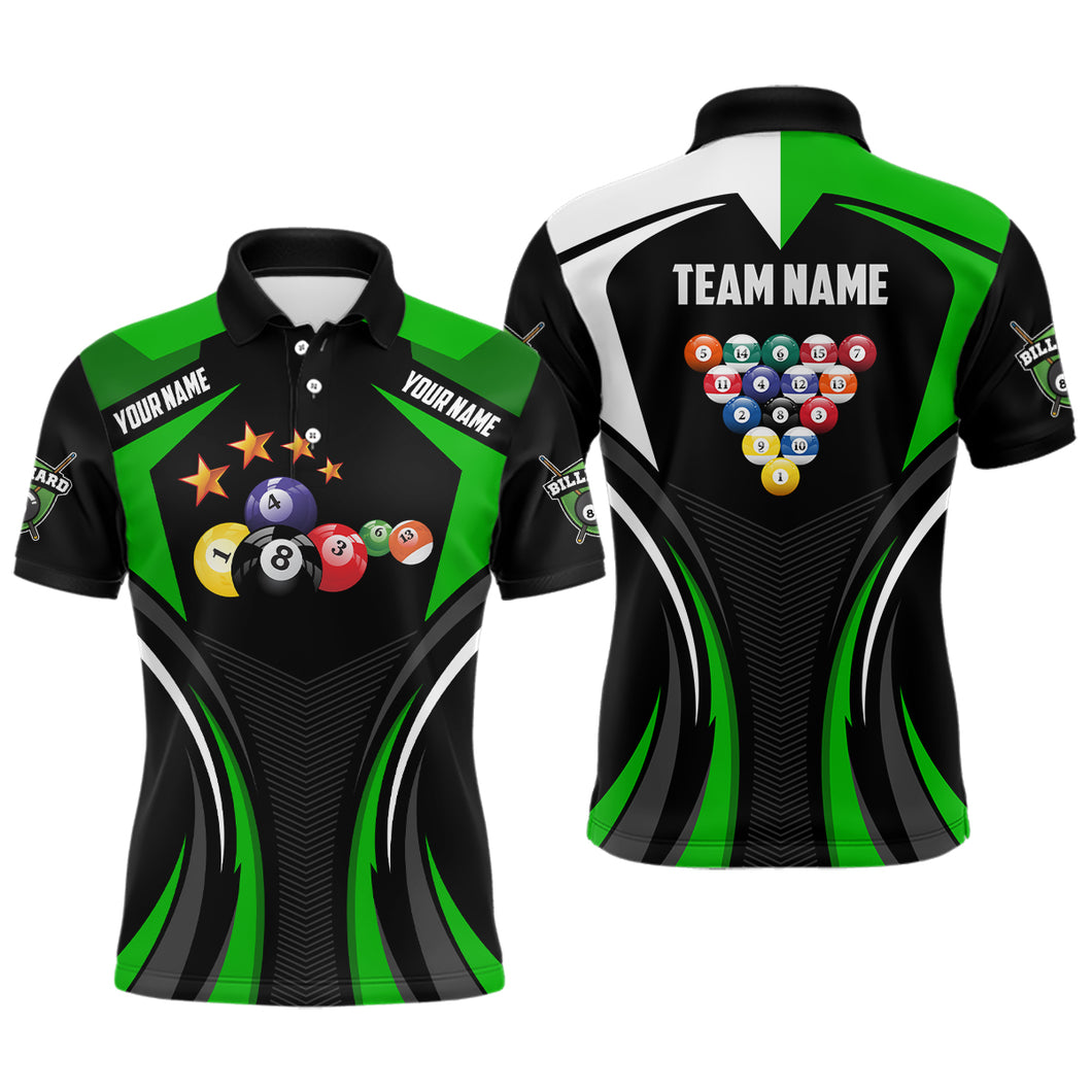 Personalized Name Green Billiard Jerseys For Men Custom 3D Billiard Polo Shirts For Team Player TDM0295