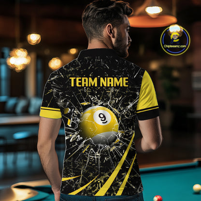Black And Yellow 8 Ball & 9 Ball Glass Break Billiard Shirt For Men Custom Pool Team Jersey TDM5643