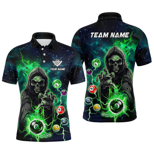 Green Billiard Death Skeleton Men Polo & Quarter-Zip Shirts Customized Team League Billiard Jerseys TDM1752