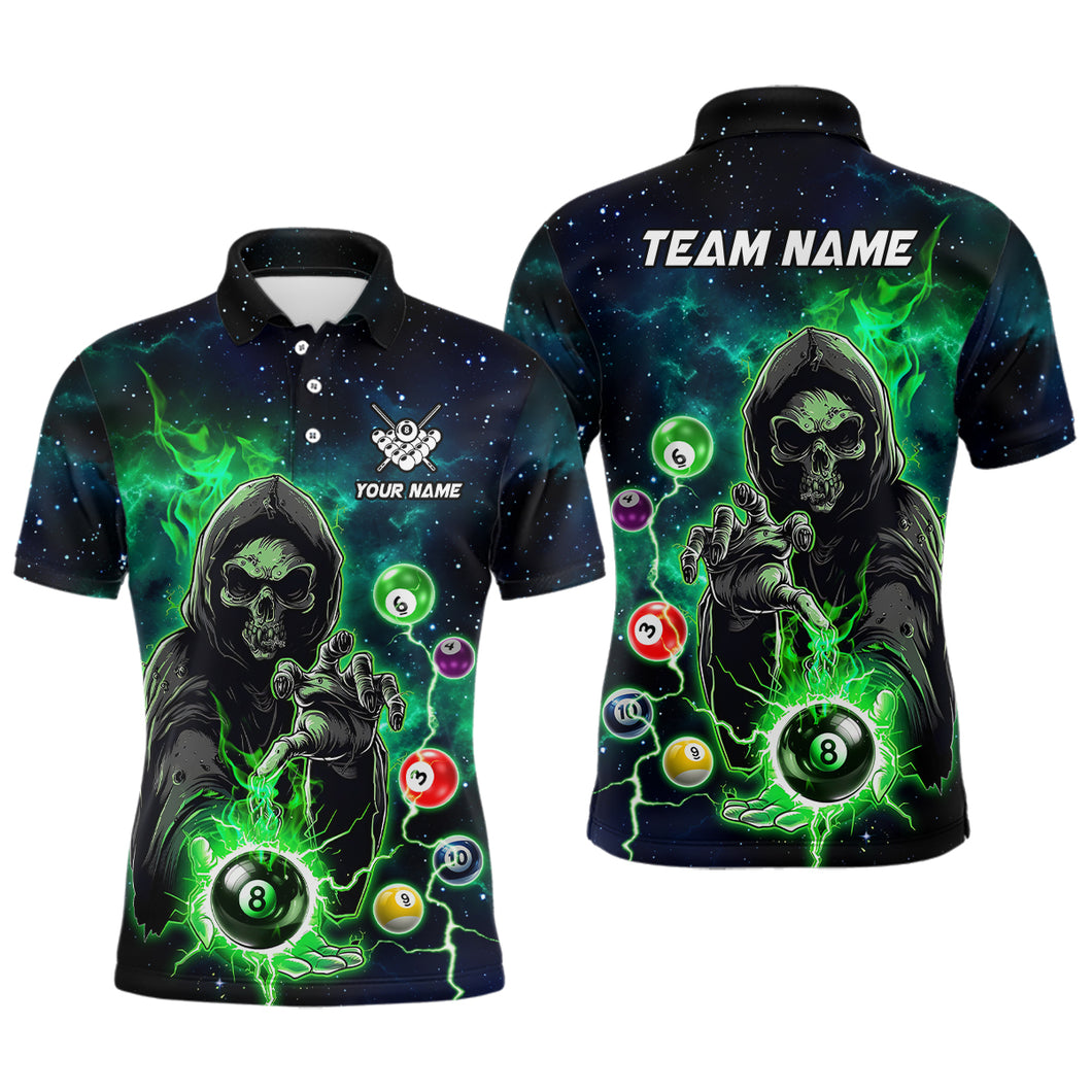 Green Billiard Death Skeleton Men Polo & Quarter-Zip Shirts Customized Team League Billiard Jerseys TDM1752