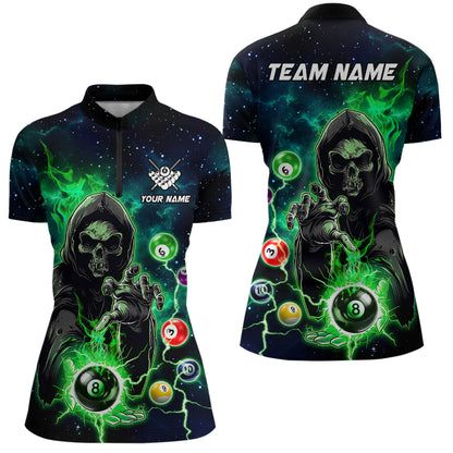Green Billiard Grim Reaper Women Polo & Quarter-Zip Shirts Customized Team League Billiard Jerseys TDM1752