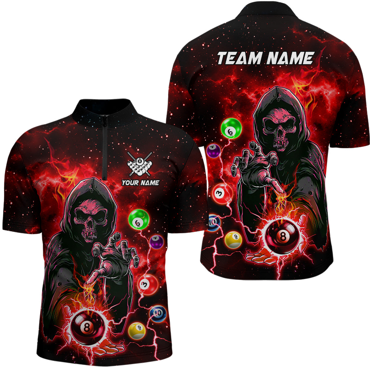 Red Billiard Grim Reaper Men Polo & Quarter-Zip Shirts Customized Team League Billiard Jerseys TDM1748
