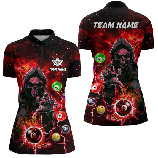 Red Billiard Grim Reaper Women Polo & Quarter-Zip Shirts Customized Team League Billiard Jerseys TDM1748