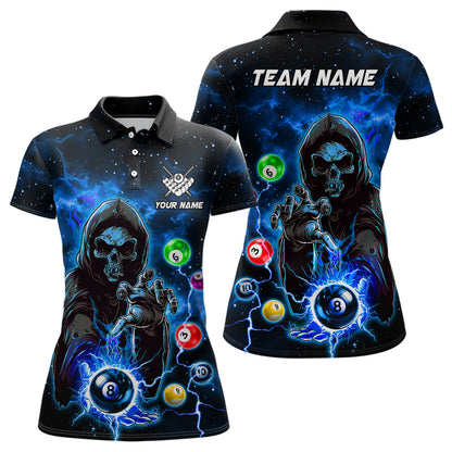 Blue Billiard Grim Reaper Women Polo & Quarter-Zip Shirts Customized Team League Billiard Jerseys TDM1749