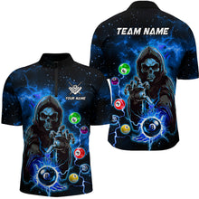Load image into Gallery viewer, Blue Billiard Grim Reaper Men Polo &amp; Quarter-Zip Shirts Customized Team League Billiard Jerseys TDM1749