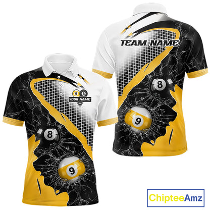 Black And Yellow 8 Ball & 9 Ball Break Glass Billiard Jersey For Men Custom Pool Team Shirts TDM7159