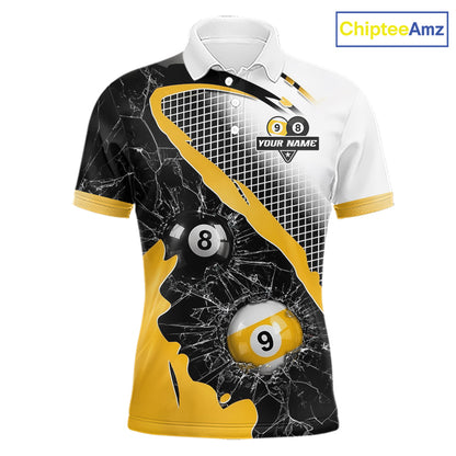 Black And Yellow 8 Ball & 9 Ball Break Glass Billiard Jersey For Men Custom Pool Team Shirts TDM7159