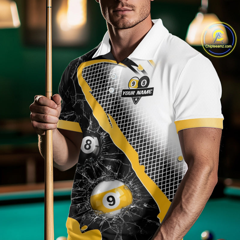 Black And Yellow 8 Ball & 9 Ball Break Glass Billiard Jersey For Men Custom Pool Team Shirts TDM7159
